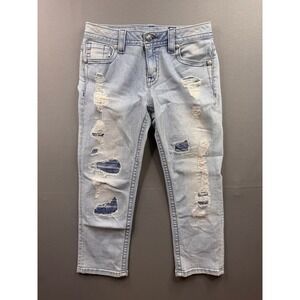 Miss Me Womens Boyfriend Capri Light Wash Distressed Patched Denim Jeans Size 25